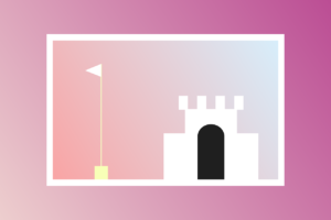 a vector graphic image of a flag pole and a castle entrance.