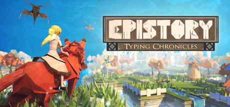 The banner art for Epistory depicts you on the fox you use as a steed and some fantastic forests, rivers and places, plus the game's logo.